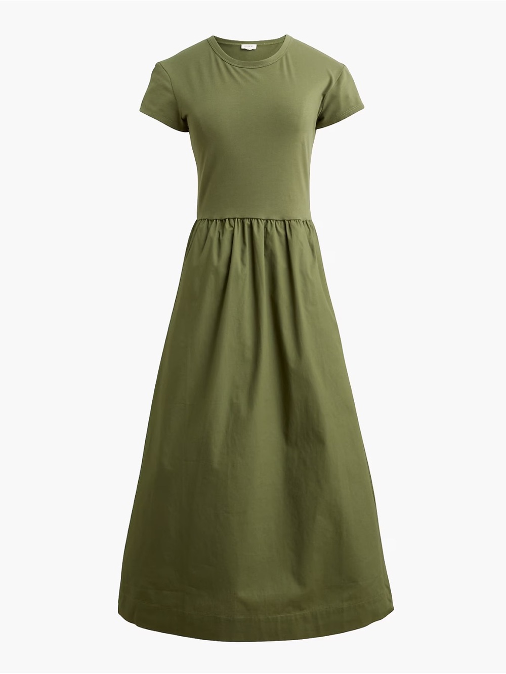 J Crew Factory Olive Green Short-Sleeve Maxi Dress